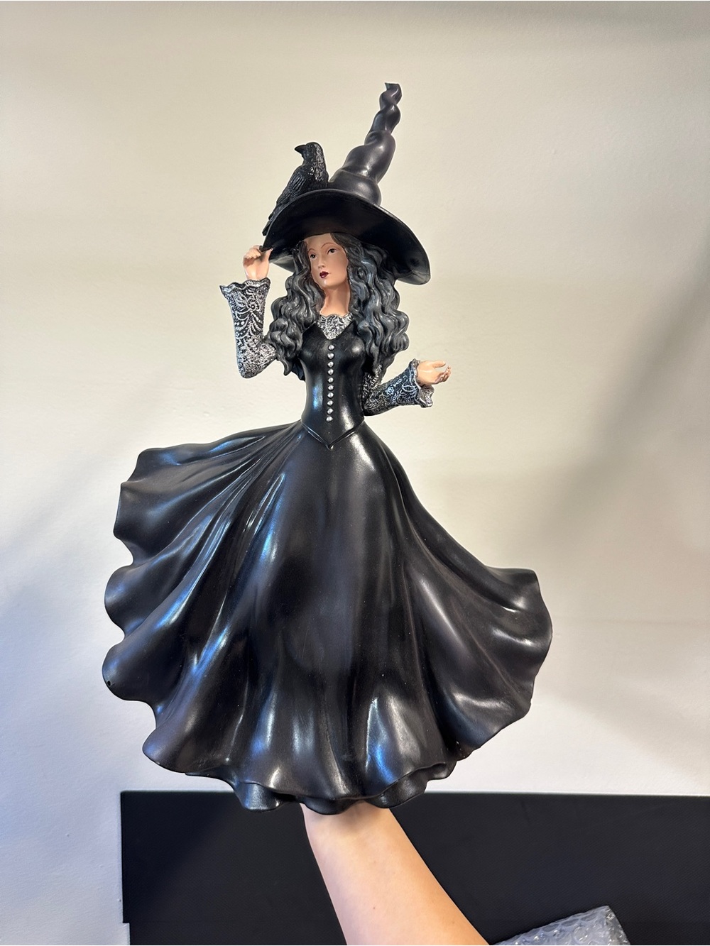 Large Gothic Witch Raven Figurine Black Victorian Halloween Decor